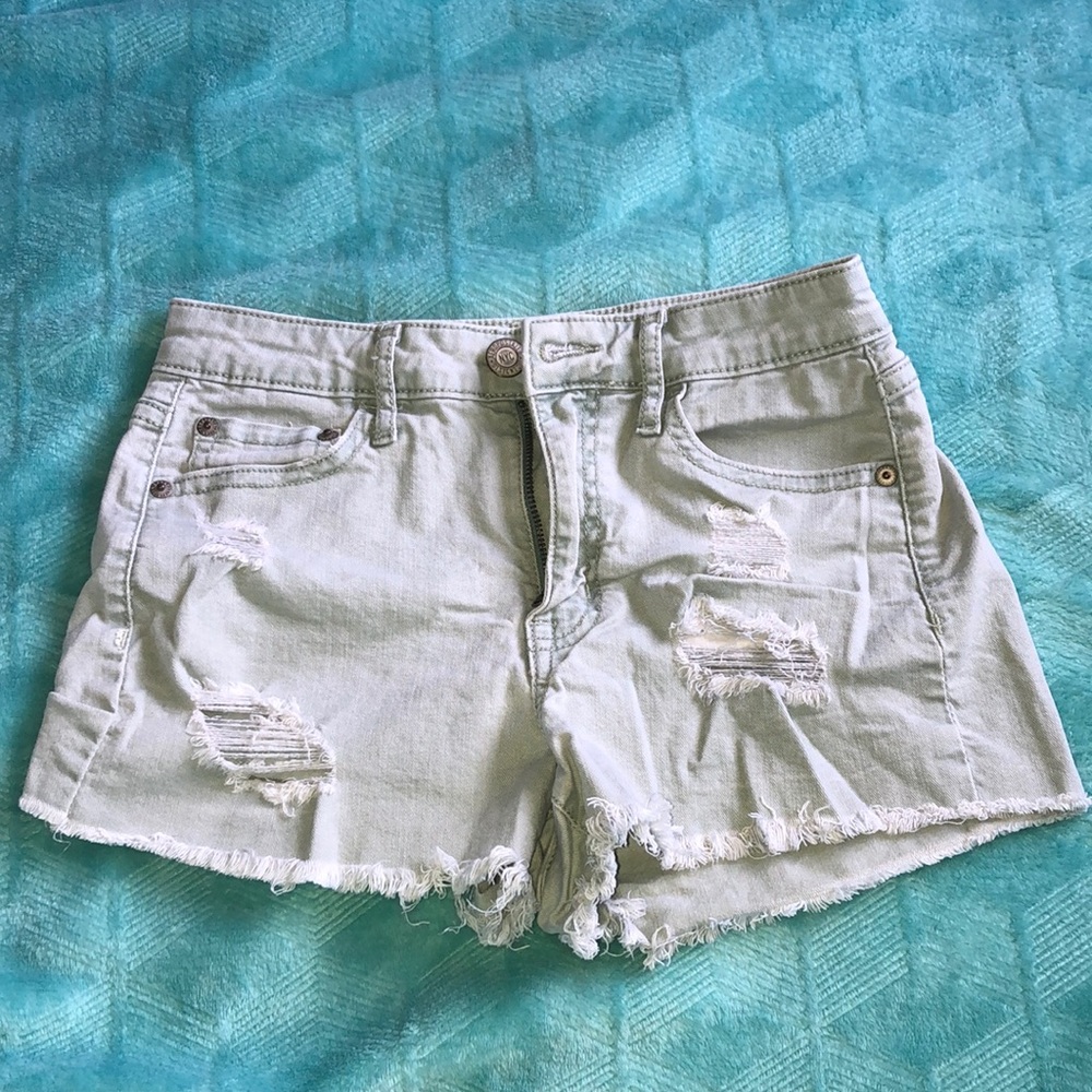 Green jean shorts